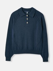 Joules Mia Navy Blue Pointelle Jumper With Collar - Image 6 of 6