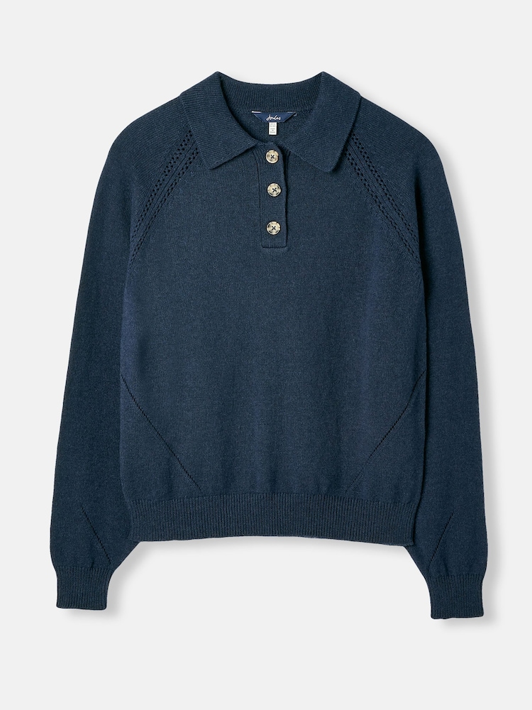 Joules Mia Navy Blue Pointelle Jumper With Collar - Image 6 of 6