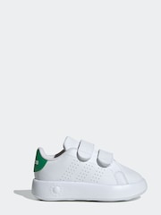 adidas White/Green Kids Advantage Trainers - Image 1 of 9