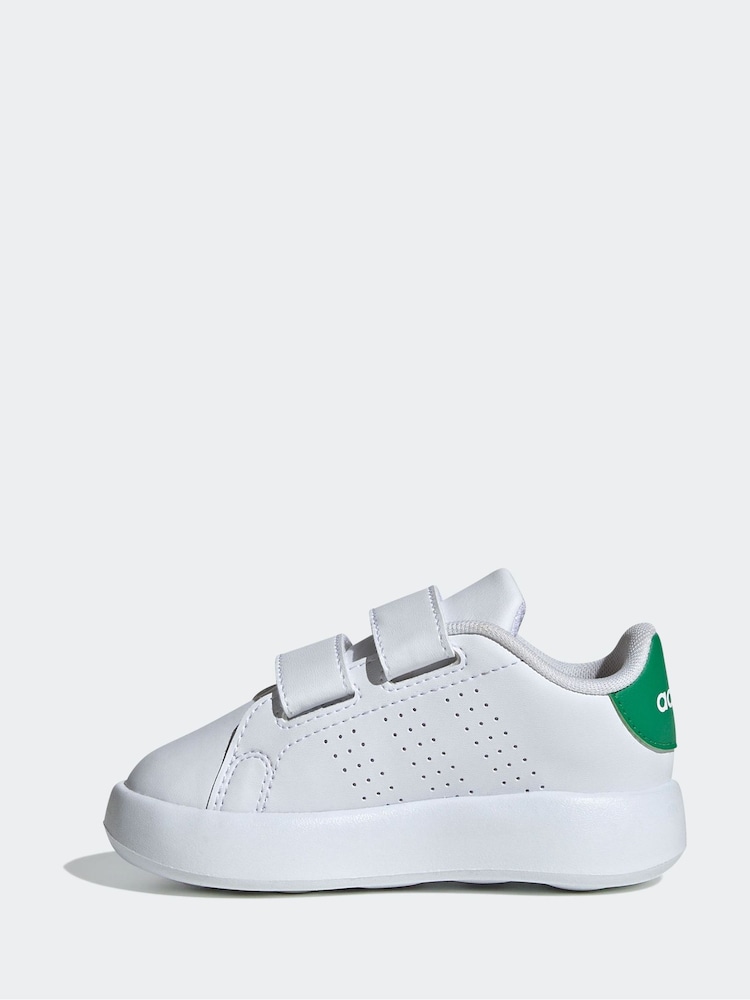 adidas White/Green Kids Advantage Trainers - Image 2 of 9
