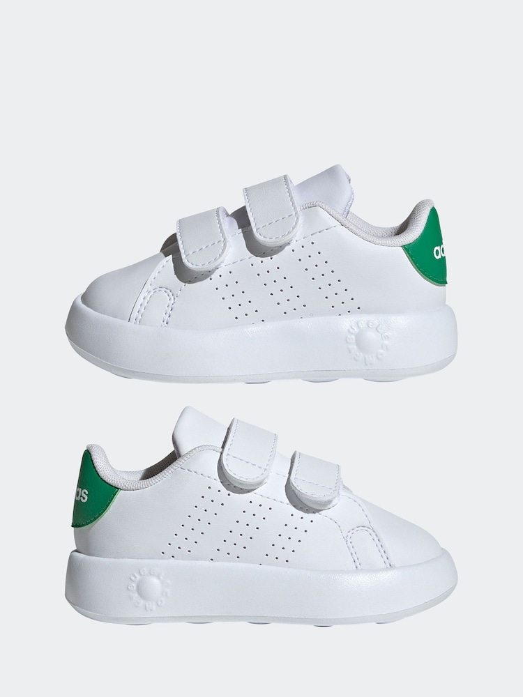 adidas White/Green Kids Advantage Trainers - Image 5 of 9