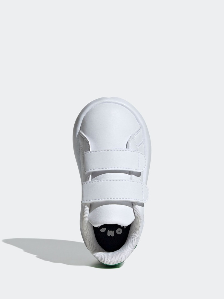 adidas White/Green Kids Advantage Trainers - Image 6 of 9