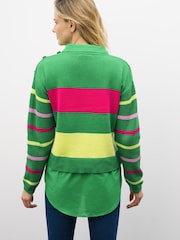 Hellgrün gestreift - Pullover mit Hemdeinsatz, Kragen und Schulterknopf - Bild 2 von 5