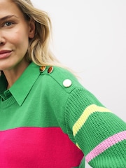 Hellgrün gestreift - Pullover mit Hemdeinsatz, Kragen und Schulterknopf - Bild 4 von 5