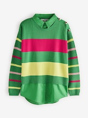 Hellgrün gestreift - Pullover mit Hemdeinsatz, Kragen und Schulterknopf - Bild 5 von 5