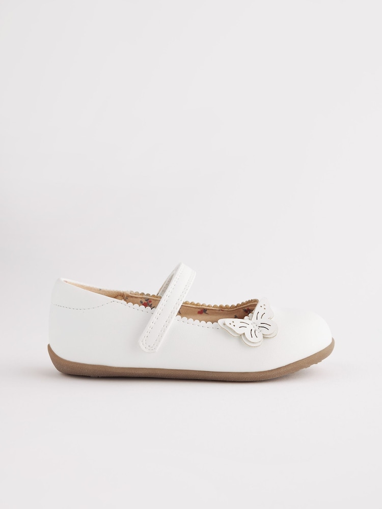 White Standard Fit (F) Butterfly Mary Jane Shoes - Image 3 of 5