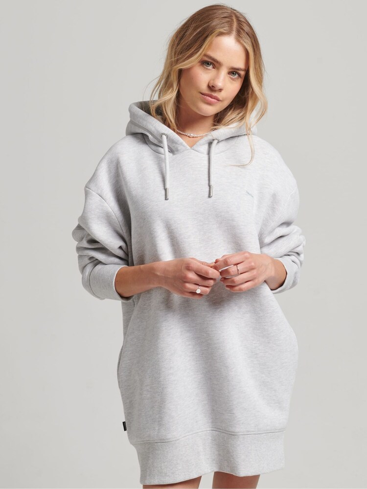 Superdry Grey Organic Cotton Embroidered Logo Sweat Dress - Image 1 of 5
