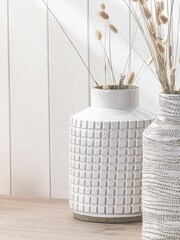 Pacific White Malone Textured Square Design Stoneware Vase - Image 1 of 4