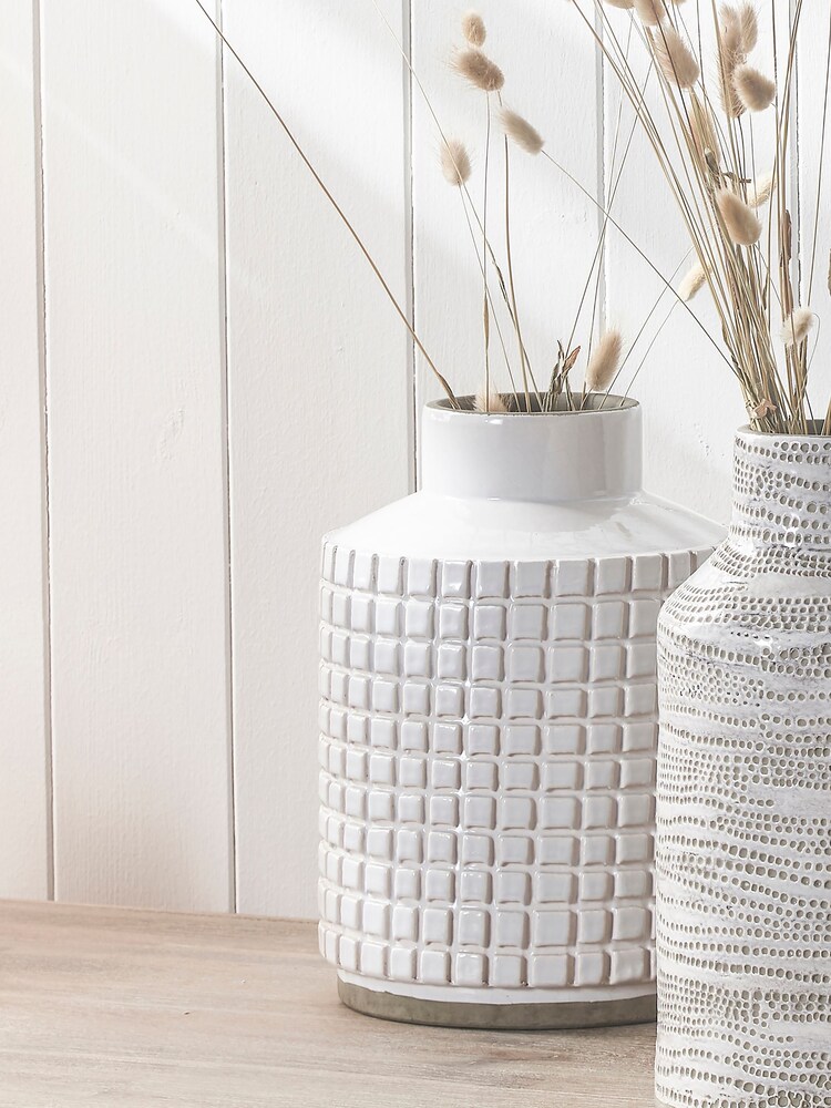 Pacific White Malone Textured Square Design Stoneware Vase - Image 1 of 4