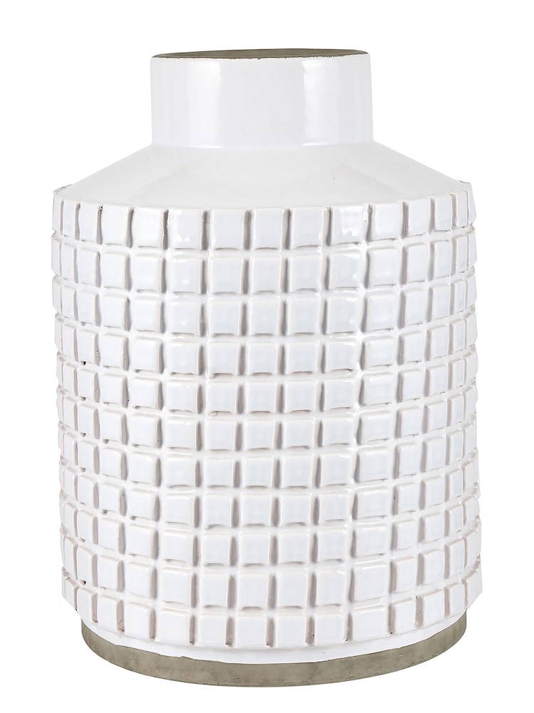 Pacific White Malone Textured Square Design Stoneware Vase - Image 2 of 4