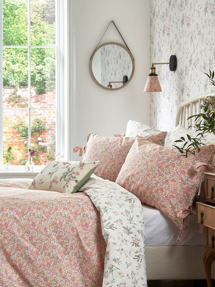 Laura Ashley Coral Pink 200 Thread Count Loveston 100% Cotton Duvet Cover and Pillowcase Set - Image 1 of 7