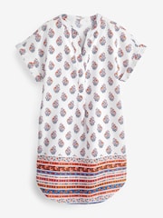 Kremno bel potiskom na robu - Prevelika mini obleka kaftan - Slika 5 iz 5