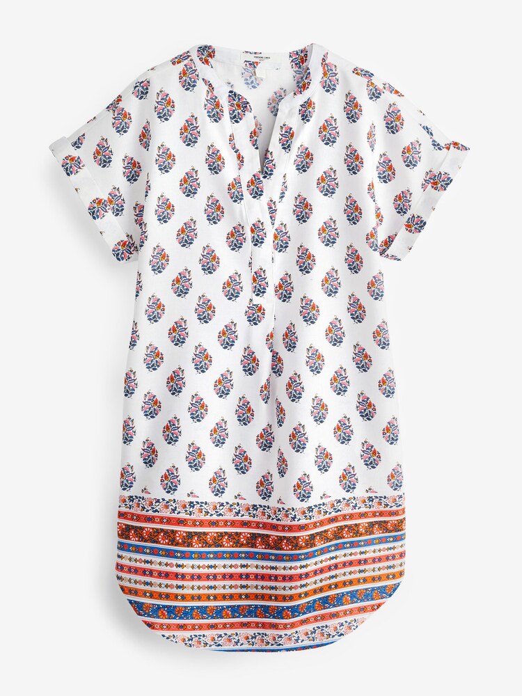 Kremno bel potiskom na robu - Prevelika mini obleka kaftan - Slika 5 iz 5