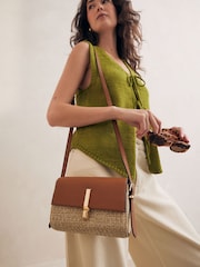 Tan Brown Raffia Cross-Body Bag - Image 3 of 8
