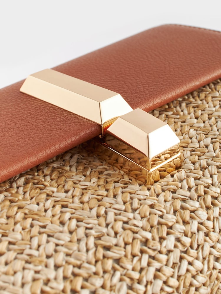 Tan Brown Raffia Cross-Body Bag - Image 8 of 8
