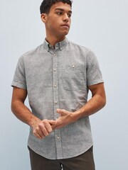 Charcoal Grey Regular Fit Linen Blend Short Sleeve Shirt - Image 1 of 7