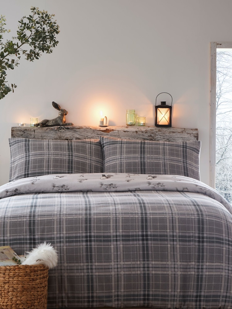 Dreams & Drapes Grey Derwent Check 100% Cotton Duvet Cover and Pillowcase Set - Image 1 of 4