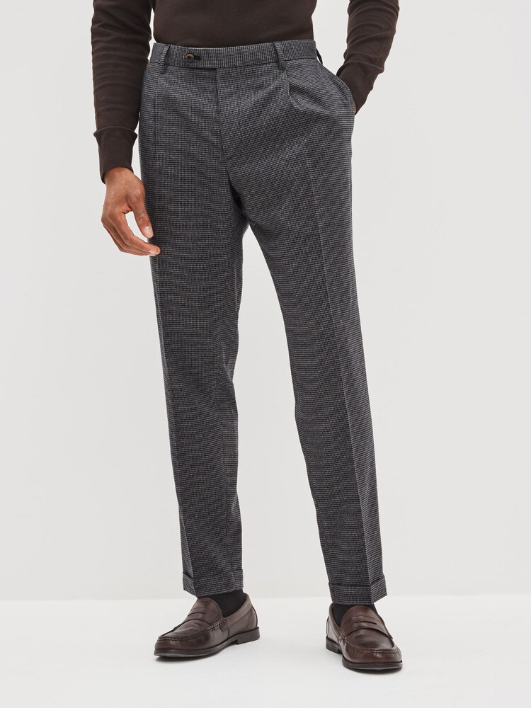 Navy Blue Puppytooth Relaxed Tapered Puppytooth Heritage Trousers - Image 1 of 1
