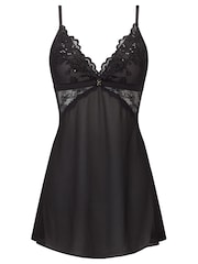 Ann Summers Black The Icon Embroidered Mesh Chemise Slip Nightie - Image 4 of 4