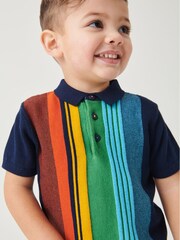 Mehrfarbig - Vertikal gemustertes Strick-Poloshirt (3 Monate bis 7 Jahre) - Bild 1 von 5