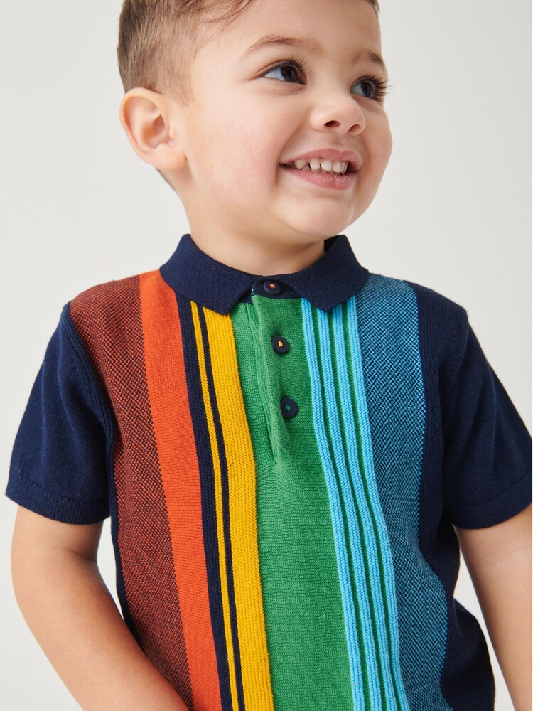 Mehrfarbig - Vertikal gemustertes Strick-Poloshirt (3 Monate bis 7 Jahre) - Bild 1 von 5