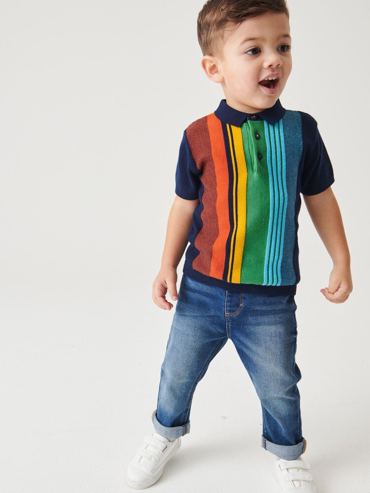 Mehrfarbig - Vertikal gemustertes Strick-Poloshirt (3 Monate bis 7 Jahre) - Bild 2 von 5