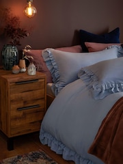 Blue Super Soft Double Frill Raw Edge Duvet Cover and Pillowcase Set - Image 3 of 5