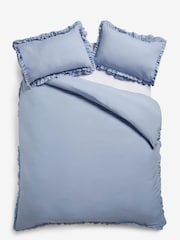 Blue Super Soft Double Frill Raw Edge Duvet Cover and Pillowcase Set - Image 5 of 5