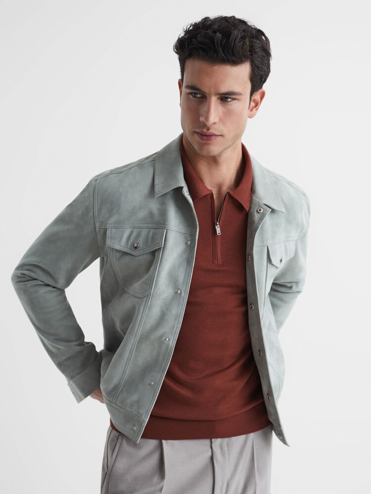 Reiss Russet Maxwell Merino Wool Half-Zip Polo Shirt - Image 6 of 6