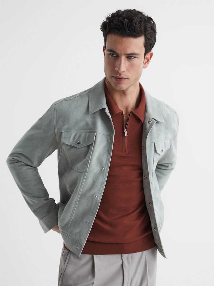 Reiss Russet Maxwell Merino Wool Half-Zip Polo Shirt - Image 6 of 6 Reiss Russet Maxwell Merino Wool Half-Zip Polo Shirt - Image 6 of 6