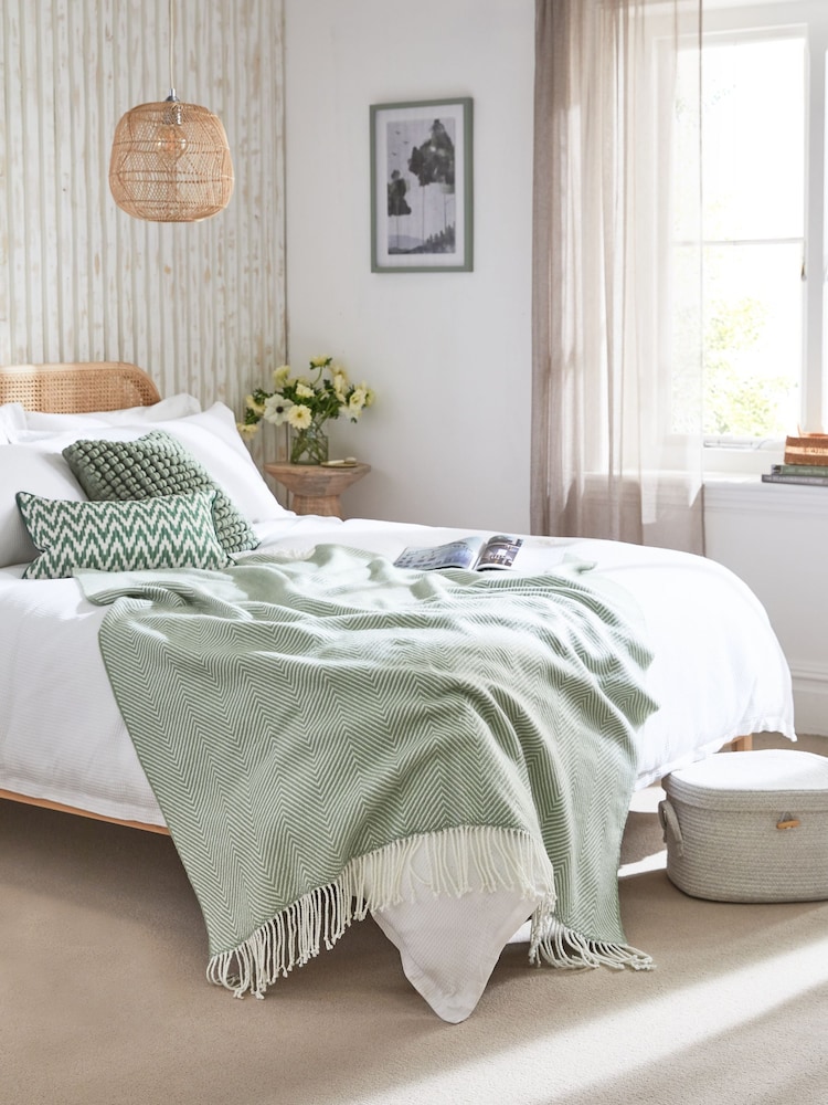 Sage Green Herringbone Cosy Throw - Image 1 of 5