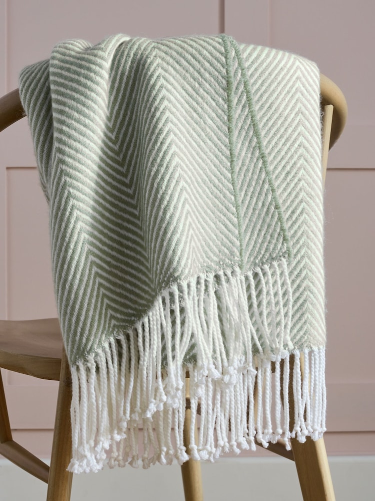 Sage Green Herringbone Cosy Throw - Image 2 of 5