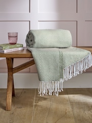 Sage Green Herringbone Cosy Throw - Image 3 of 5