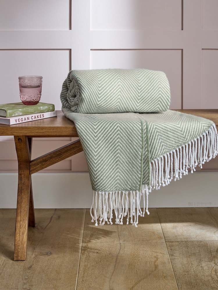 Sage Green Herringbone Cosy Throw - Image 3 of 5