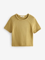 Sage Green 100% Cotton Roll Edge Knitted T-Shirt - Image 5 of 6