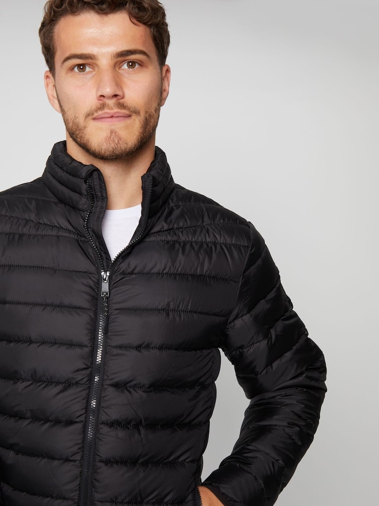 Threadbare Black Showerproof Matte Finish Padded Funnel Neck Jacket - Image 4 of 4