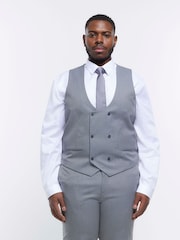 River Island Grey Big & Tall Twill Skinny Fit Waistcoat - Image 1 of 7