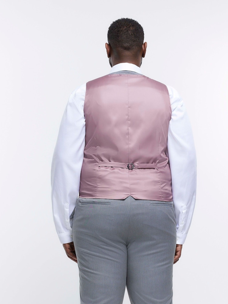 River Island Grey Big & Tall Twill Skinny Fit Waistcoat - Image 2 of 7