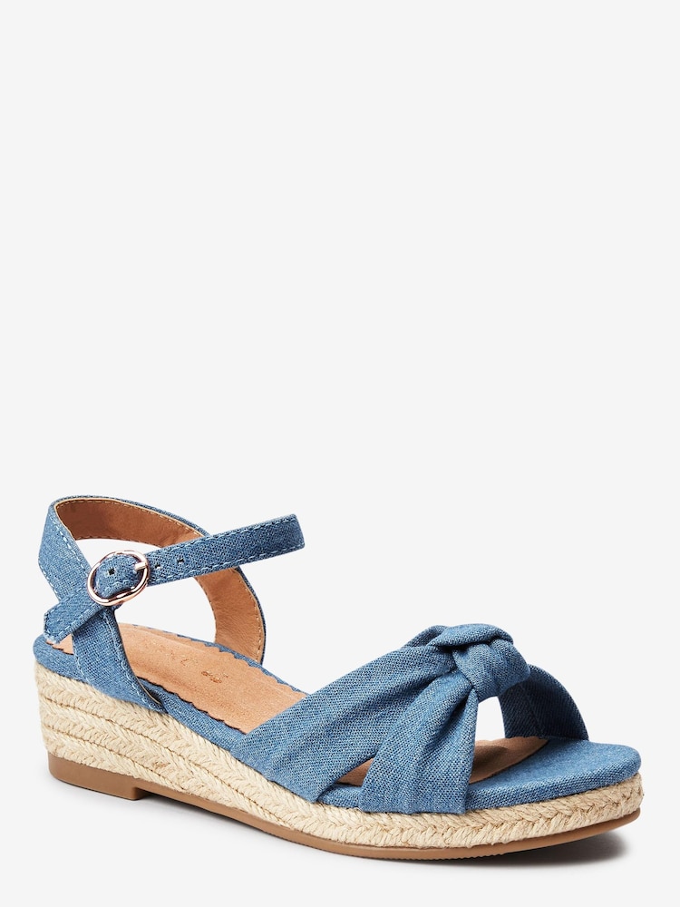Denim Blue Standard Fit (F) Knot Detail Ankle Strap Wedge Sandals - Image 2 of 4