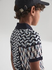 Reiss Blue Egon Senior Half Zip Geometric Polo T-Shirt - Image 6 of 7