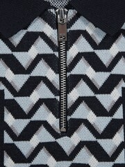 Reiss Blue Egon Senior Half Zip Geometric Polo T-Shirt - Image 7 of 7
