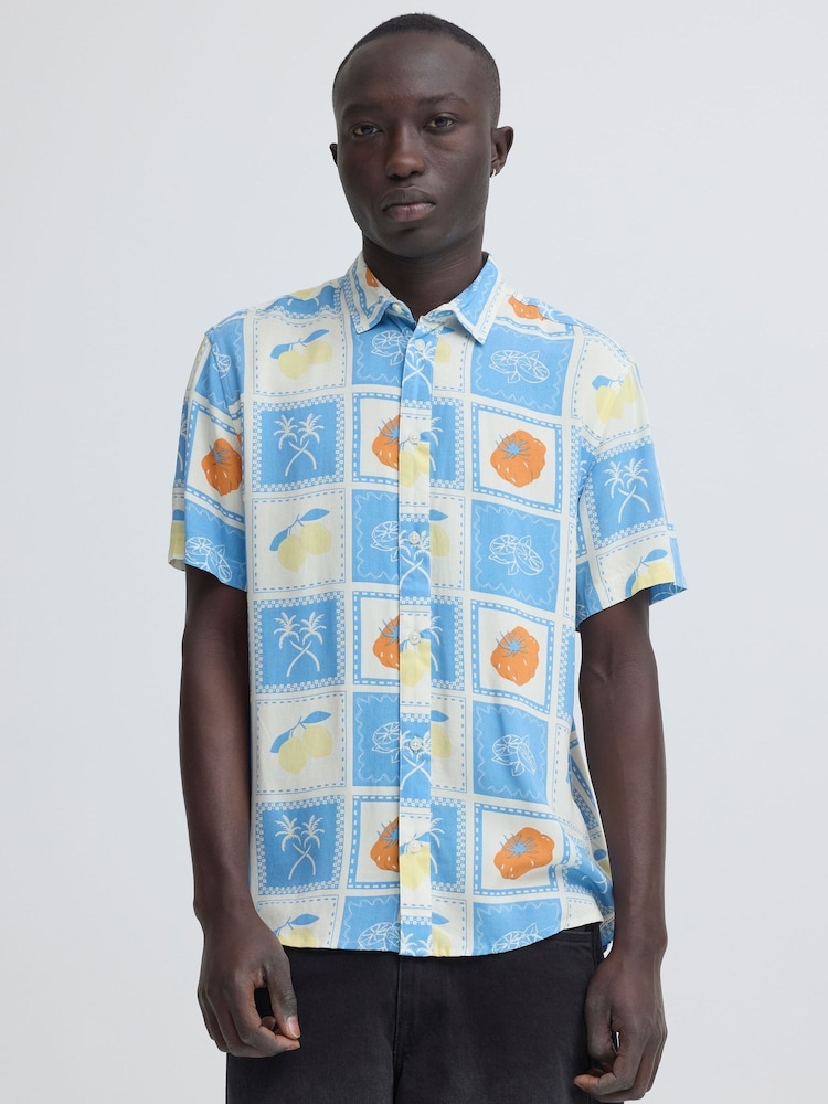 Blend Blue Aran Pattern Short Sleeve Shirt - Image 1 of 5