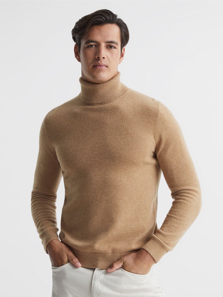 Reiss Camel Regal Roll Neck 100% Cashmere Jumper - Image 1 of 6