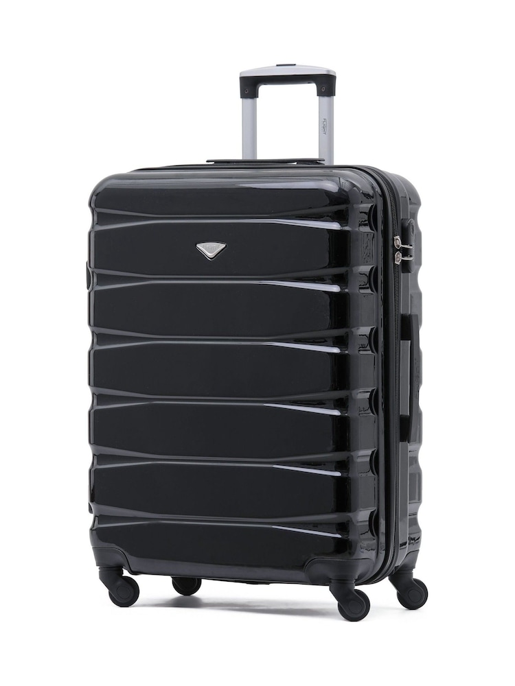 Flight Knight Black Gloss Medium Hardcase Lightweight Check In Suitcase With 4 Wheels - Image 1 of 7 Flight Knight Black Gloss Medium Hardcase Lightweight Check In Suitcase With 4 Wheels - Image 1 of 7