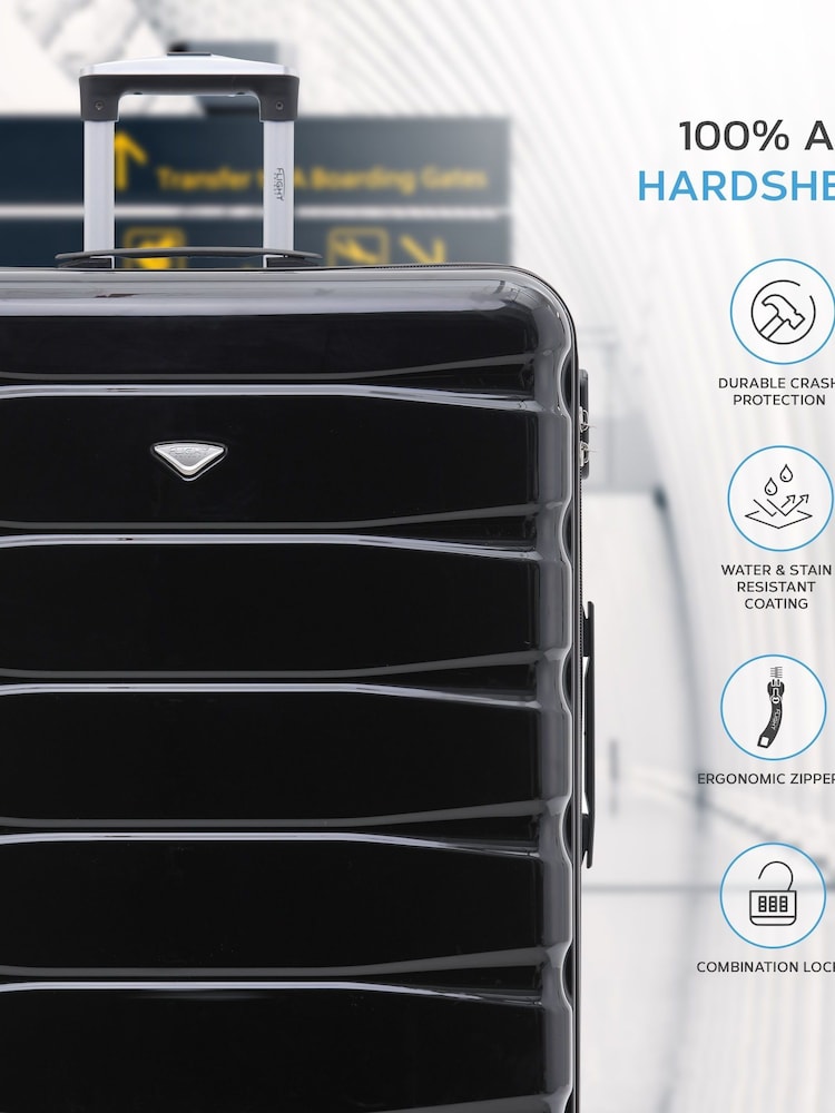Flight Knight Black Gloss Medium Hardcase Lightweight Check In Suitcase With 4 Wheels - Image 2 of 7 Flight Knight Black Gloss Medium Hardcase Lightweight Check In Suitcase With 4 Wheels - Image 2 of 7