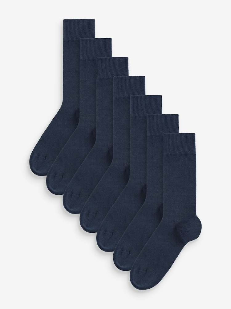 Navy Blue 7 Pack Mens Cotton Rich Black Socks - Image 1 of 2