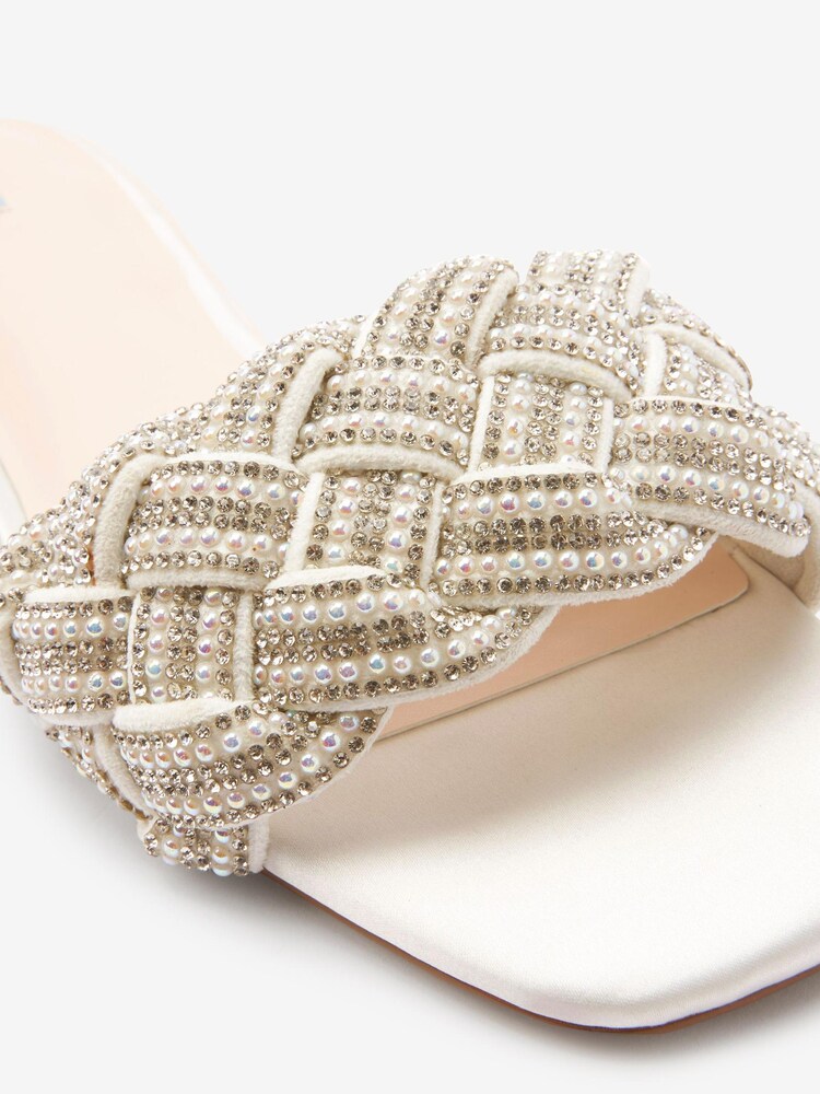 White Forever Comfort® Wedding Embellished Satin Mules - Image 7 of 7