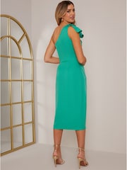 Chi Chi London Green One Shoulder Wrap Detail Midi Dress - Image 2 of 6