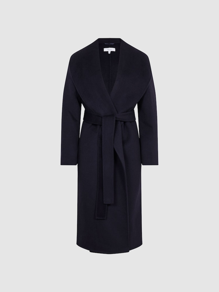 Reiss Navy Freja Shawl Collar Blindseam Long Coat - Image 2 of 5