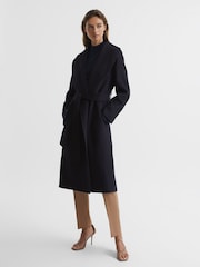 Reiss Navy Freja Shawl Collar Blindseam Long Coat - Image 3 of 5